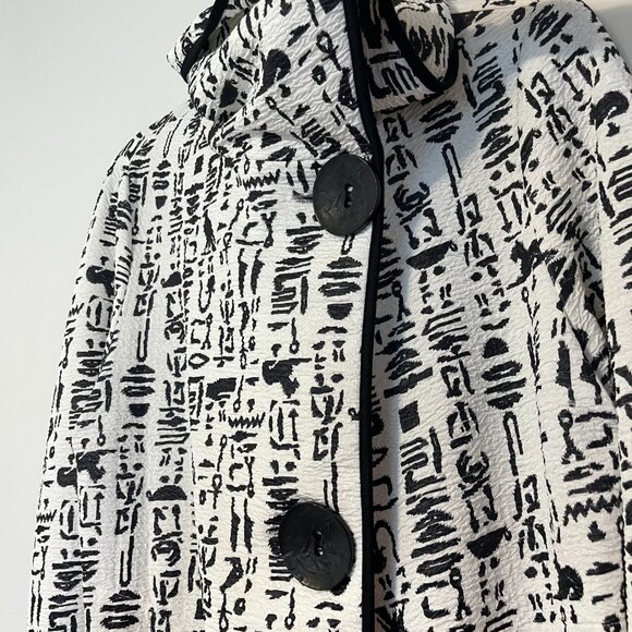 IC by Connie K Jacket, Women's M/L, Black/Cream, 3/4 Slv, Tribal Print, pockets - Picture 3 of 10